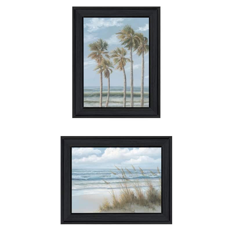Trendy Decor 4U "Winds of the ocean blowing the Palm Trees and Sea Oats" Printed Framed Wall Art by Georgia Janisse - Charcoal - 15 x 19