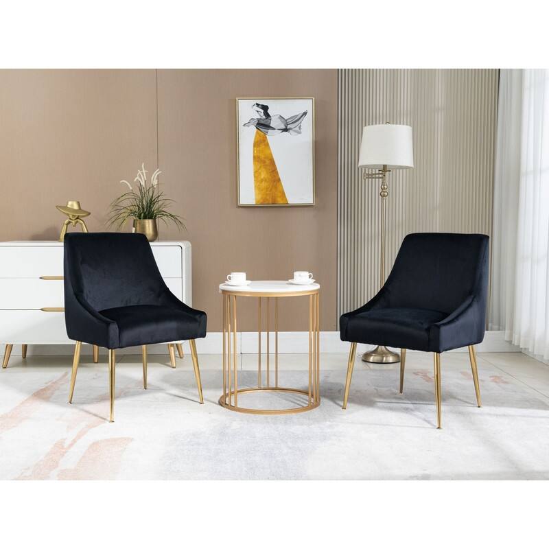 Velvet Upholstered Wing Back Parsons Chair with Golden Plated Legs, Set of 2
