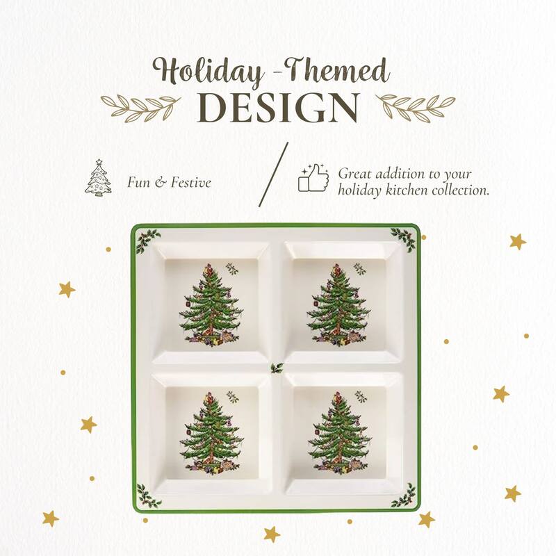 Spode Christmas Tree Melamine 4 Section Tray - 13.5" L x 13.5" W