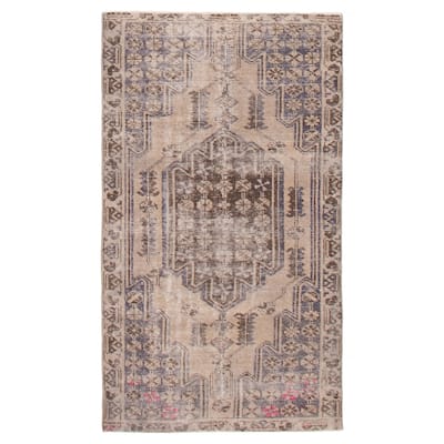 ECARPETGALLERY Hand-knotted Antalya Vintage Khaki Wool Rug - 3'11 x 7'1