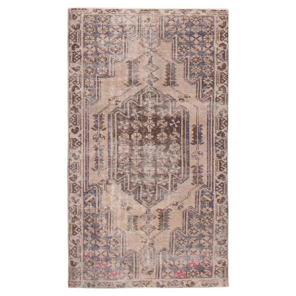 ECARPETGALLERY Hand-knotted Antalya Vintage Khaki Wool Rug - 3'11 x 7'1