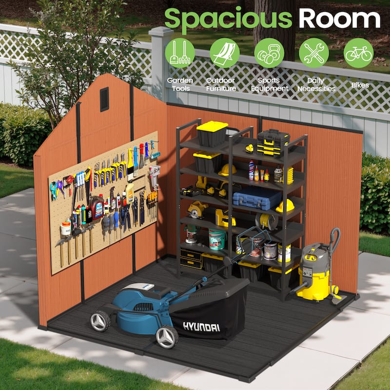 VredHom 8X8/8X10/8X12 FT All-Weather Outdoor Resin Storage Shed with Windows Floor for Patio Furniture and Tools