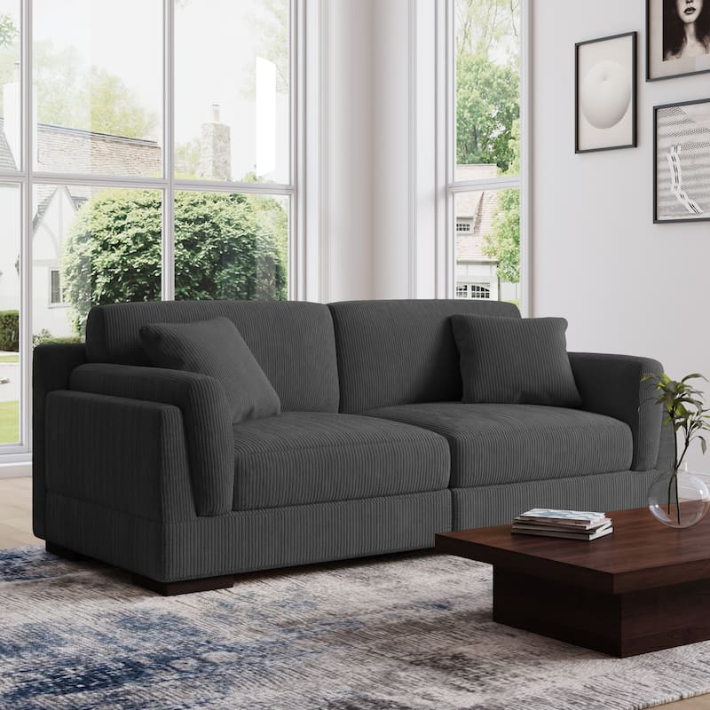 90" Corduroy Modular Sofa Reclining Sectional - Set with 2 Pillows - Grey
