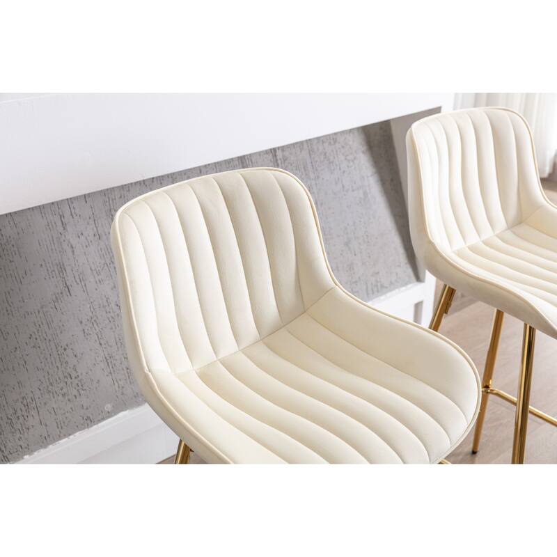 30 inch Set of 2 Bar Stools,with Chrome Footrest Velvet Fabric Counter Stool Golden Leg Simple High Bar Stool,black