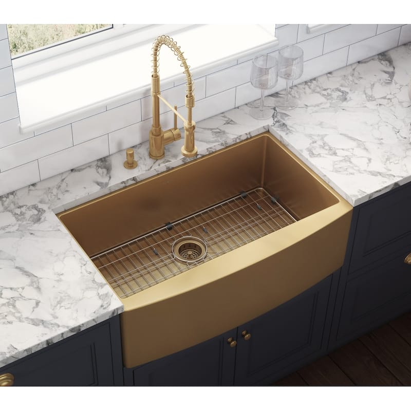 Ruvati 33-inch Apron-Front Farmhouse Kitchen Sink -Tone Matte Gold Stainless Steel Single Bowl - 33" X 22" - 33" X 22"