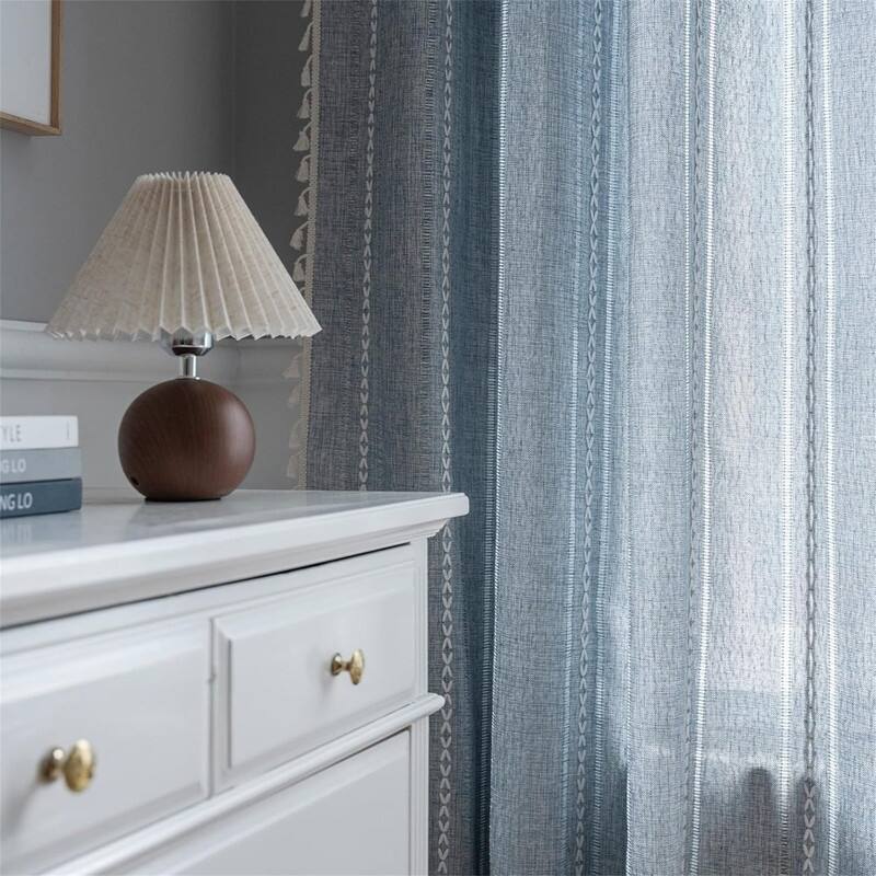 Blue Boho Curtains 63" Embroidered
