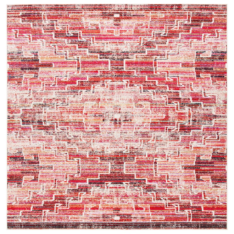 SAFAVIEH Montage Trine Indoor/ Outdoor Waterproof Patio Backyard Rug - 6'7" Square - Rust/Ivory