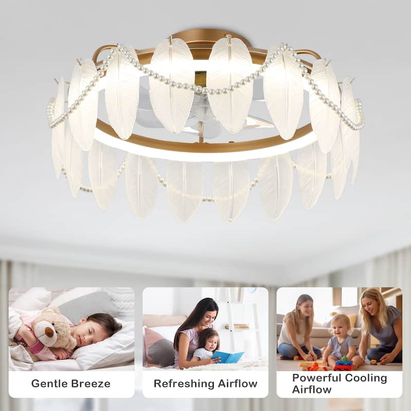 Cusp Barn 20'' Modern Indoor Flush Mount Ceiling Fan with Lights and APP Control Feather Low Profile Ceiling Fans for Bedroom