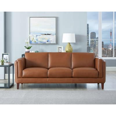 Hydeline Maui Top Grain Leather Sofa Couch With Feather, Memory Foam and Springs