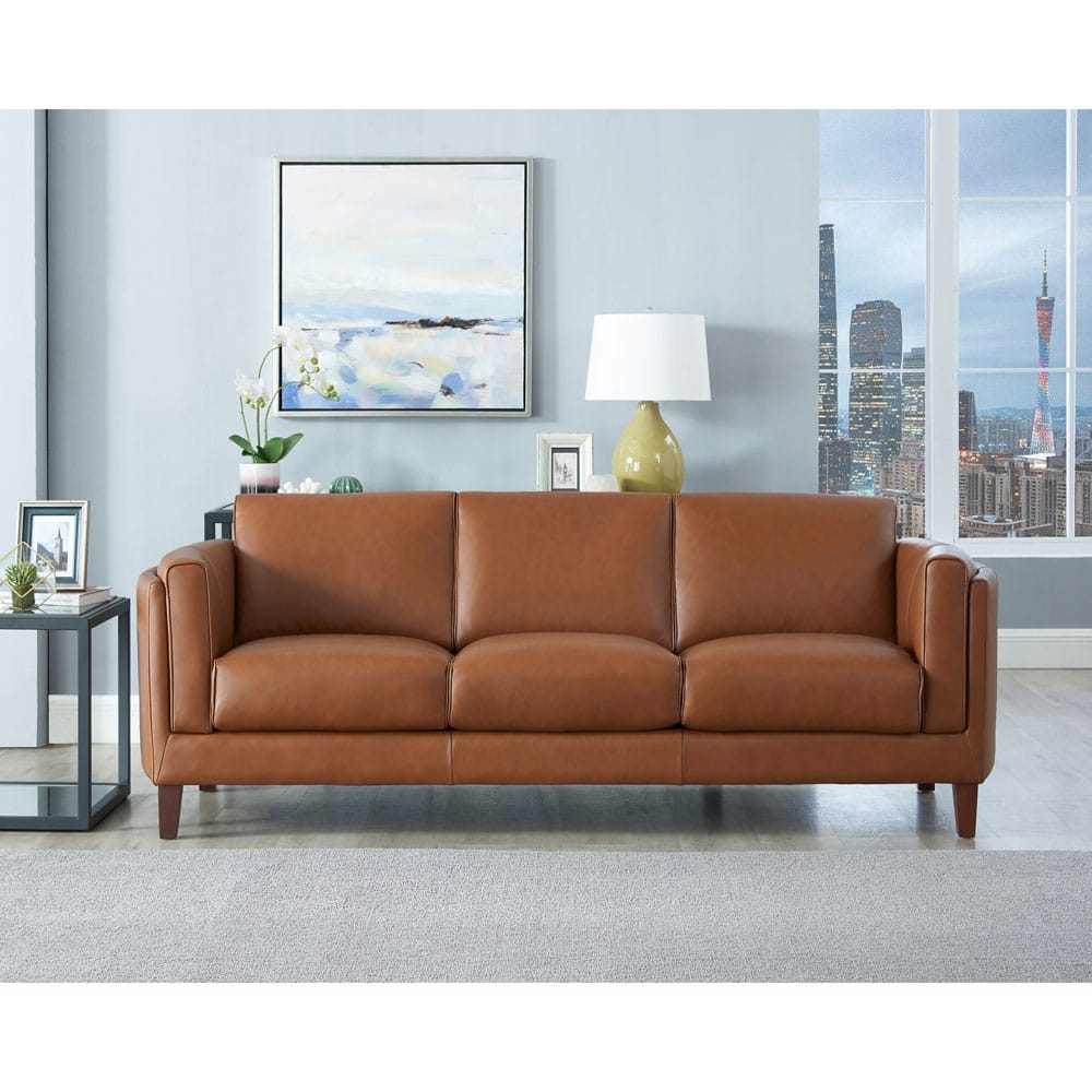 Hydeline Maui Top Grain Leather Sofa Couch With Feather, Memory Foam and Springs