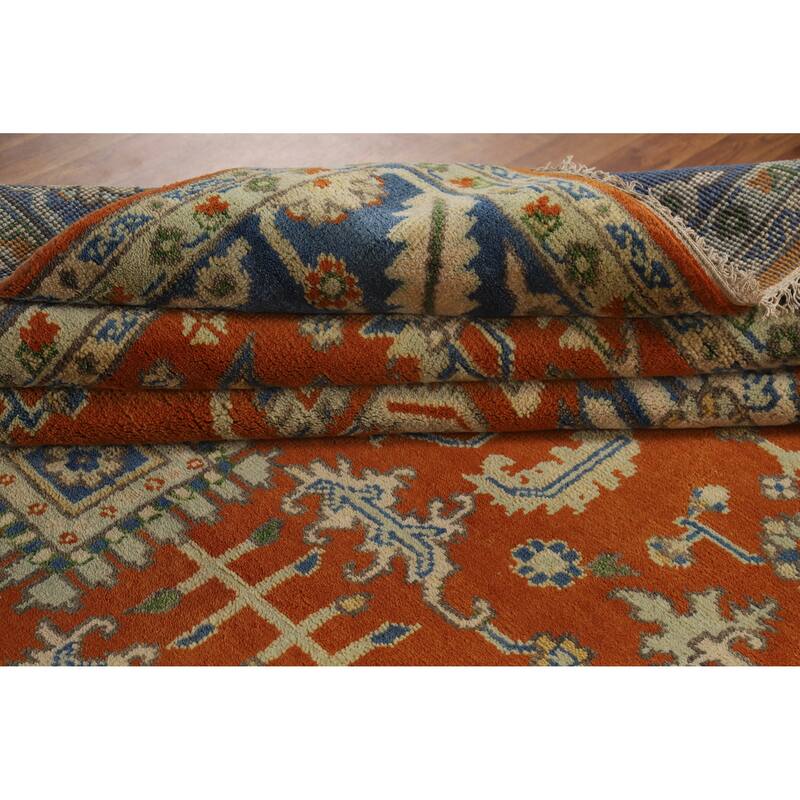 Hand Knotted Oriental 100% Wool Carpet Transitional All-Over Oranges & Rust Oushak Area Rug - 11' 11'' X 9' 0''