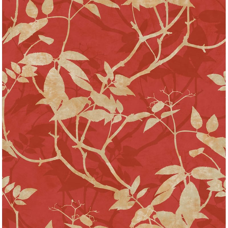 Seabrook Designs Trudi Leaf Trail Unpasted Wallpaper - 20.5 in. W x 33 ft. L - Scarlet