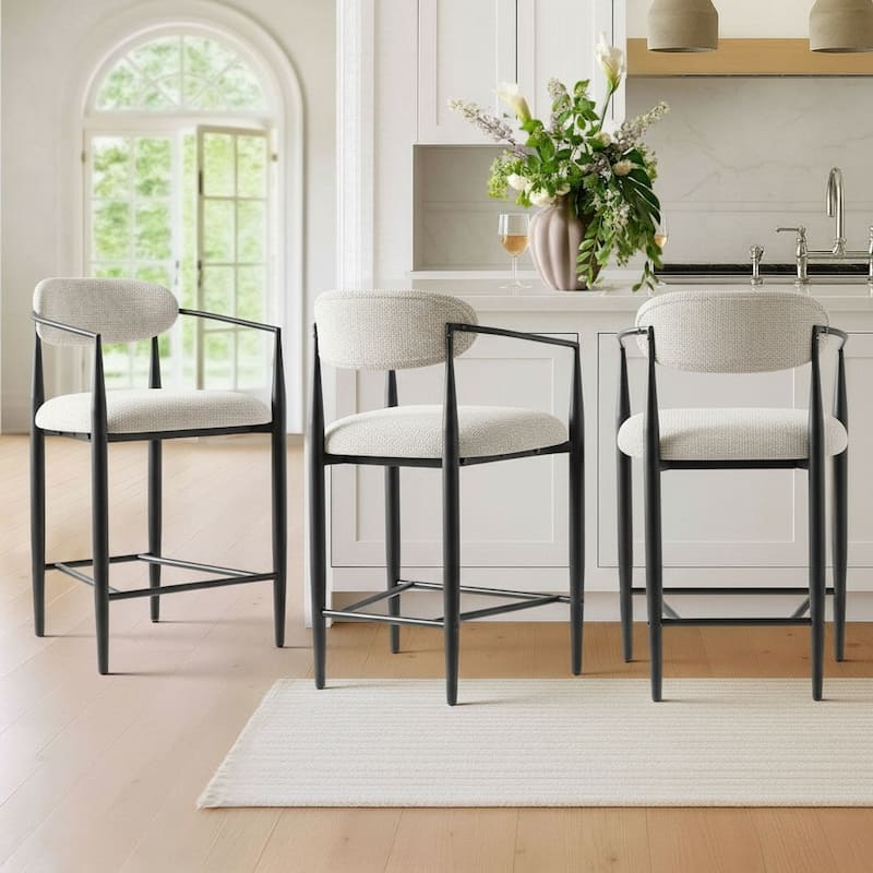 Modern Upholstered Arm Counter Stool with Metal Frame Leg(Set of 3) - N/A