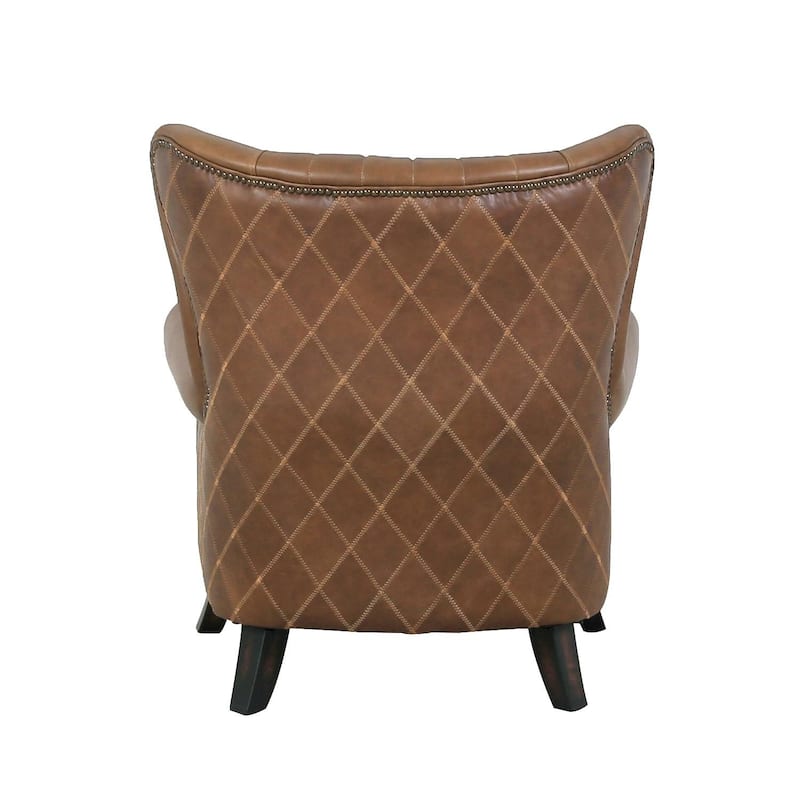 Pasargad Home Harrison Top Grain Leather Wing Chair, Brown - W31"xD27"xH33"