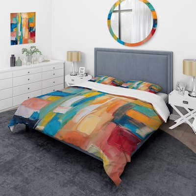 Designart "Vibrant Cubist Colourfields" Multicolor Modern - Bedding Cover Set With Shams