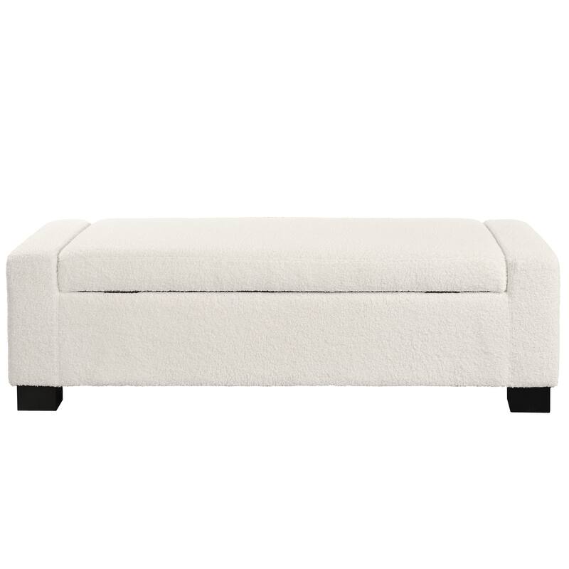 50" Ottoman Bench in Textured Boucle, Rectangular Design with Hinged Lid for Seating, Footrest - Beige
