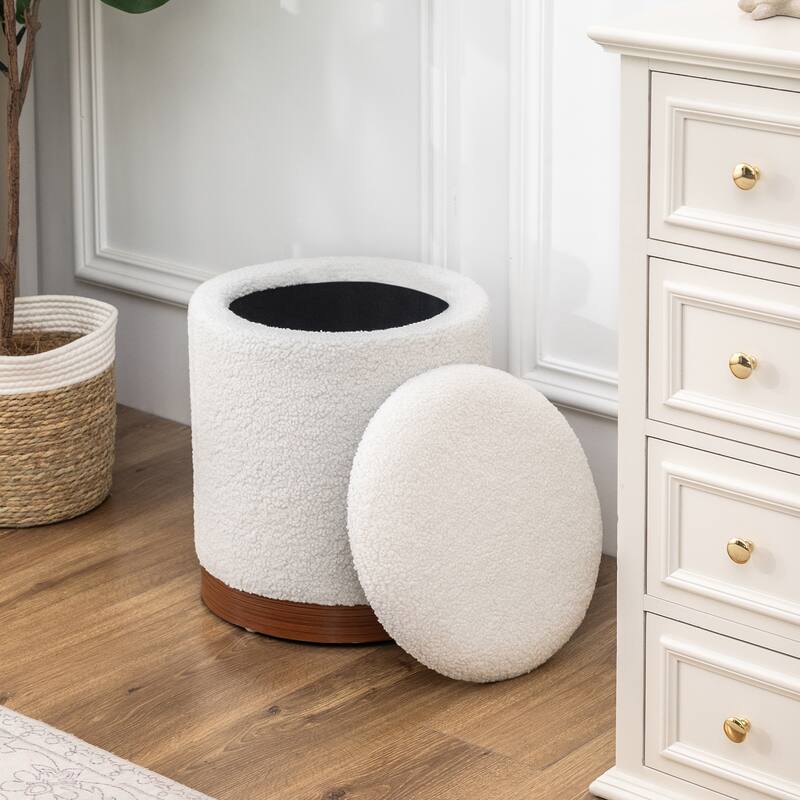 Adeco Velvet Round Storage Stool Gold Plating Base Storage Ottoman