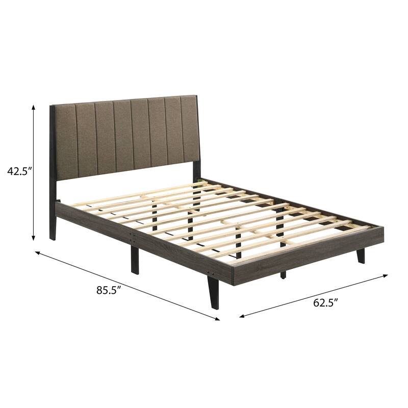 Brown and Weathered Grey Upholstered Queen Bed with Rustic Finish