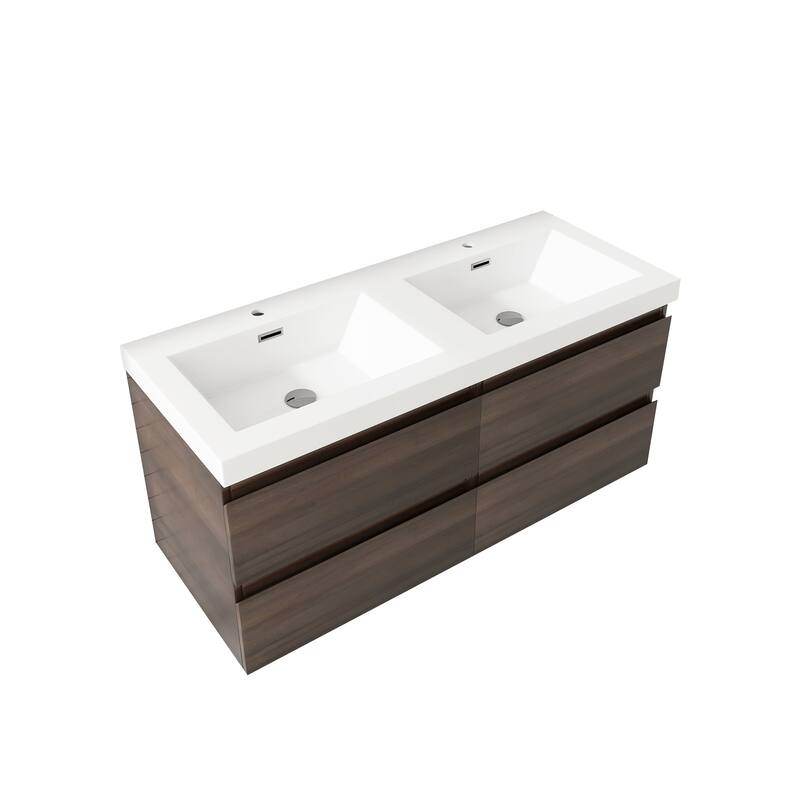 MDF Wall-Mounted Bathroom Vanity Set in Grey Oak with Integrated Culture Marble Sink