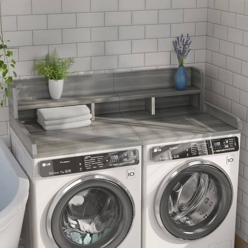 Washer Dryer Countertop, Laundry Wood Shelf Topper with Edge, 54" Width x 27.5" Depth Double Layer Organizer