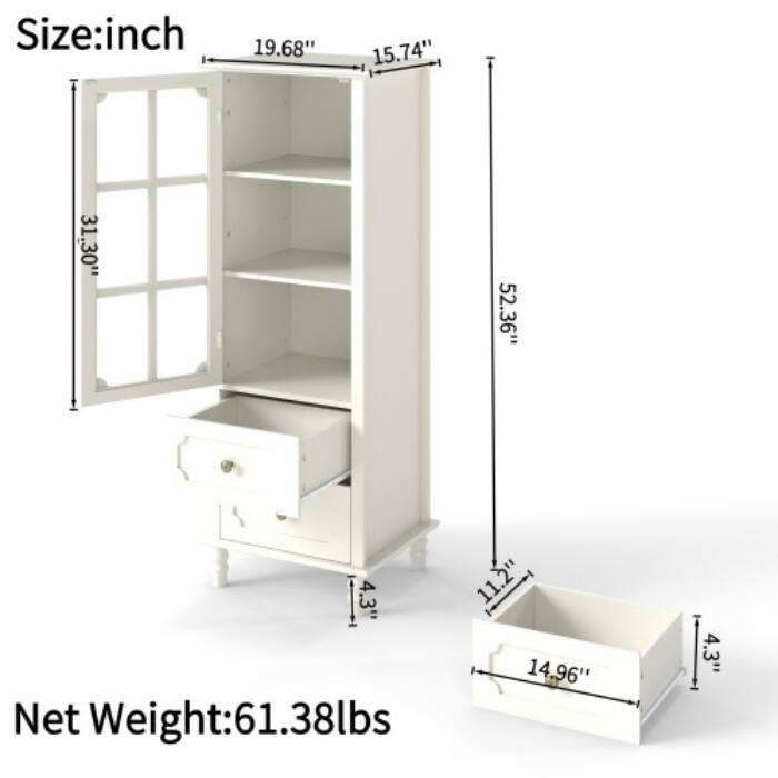 Minimalist Sideboard with Glass Doors & 2 Drawers, Modern Buffet Cabinet for Dining Room and Living Room