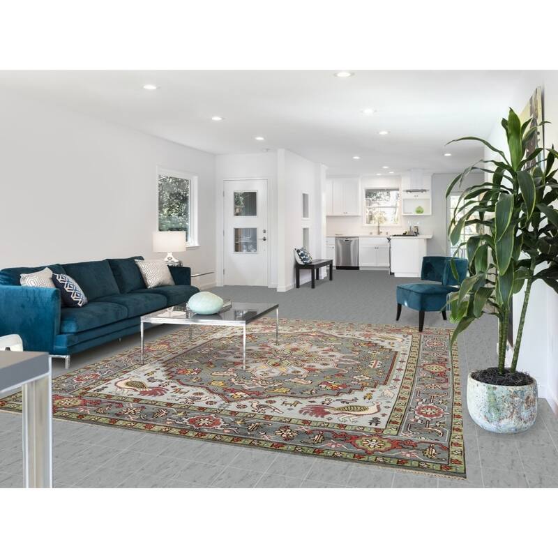 Animals Design Heriz Serapi Indian Area Rug Hand-Knotted Wool Carpet - 7'11" x 9'11"