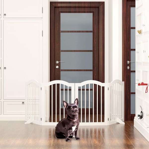 Wooden Panel Dog Gate Pawland Wooden Freestanding Foldable Pet Gate For Dogs 24 Inch Panels Step Over Fence Dog Gate For The House Doorway Stairs Extra Wide main image 2