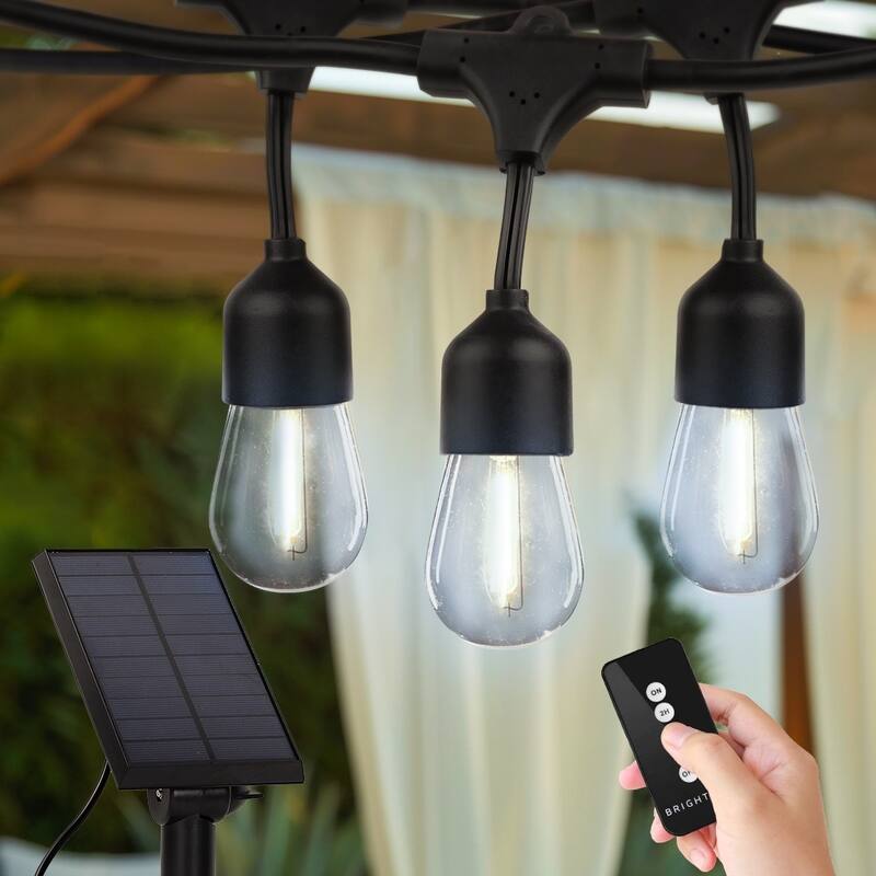 Brightech Ambience Pro 12-Light 27 ft. Outdoor Solar 1W 3000k LED S14 Hanging Remote Control Edison Bulb String-Light