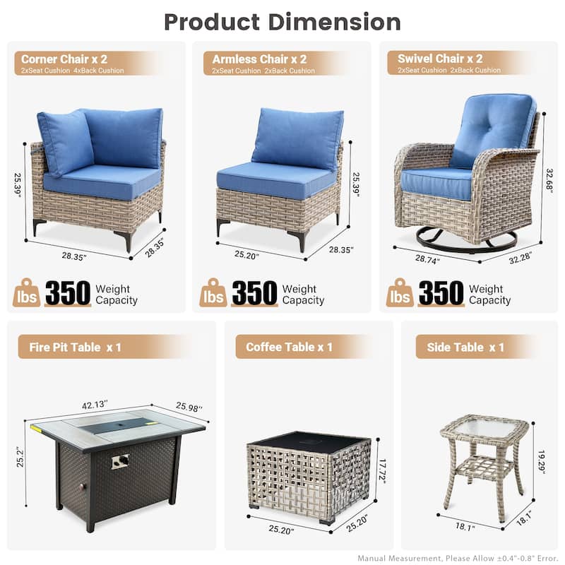 HOOOWOOO 9-piece Wicker Outdoor Patio Furniture Fire Pit Set with Swivel Chairs