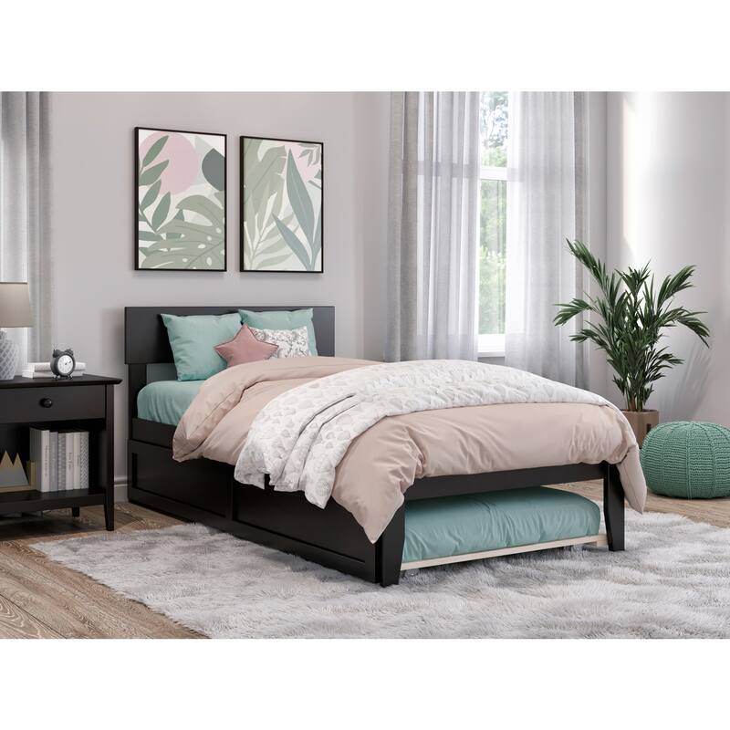 Modern Bed with Trundle - Solid Wood Platform Bed Frame - Full Size Bed - Contemporary Bedroom Furniture