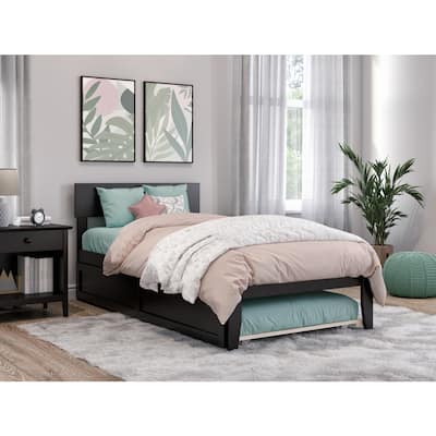 Modern Bed with Trundle - Solid Wood Platform Bed Frame - Full Size Bed - Contemporary Bedroom Furniture