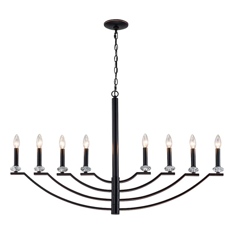 8-Light Industrial Black Chandelier Crystal Accents Adjustable Arms - Dia.40.94-in