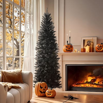 Glitzhome 7.5FT/9FT Black/Silver Unlit Tinsel Artificial Christmas Trees