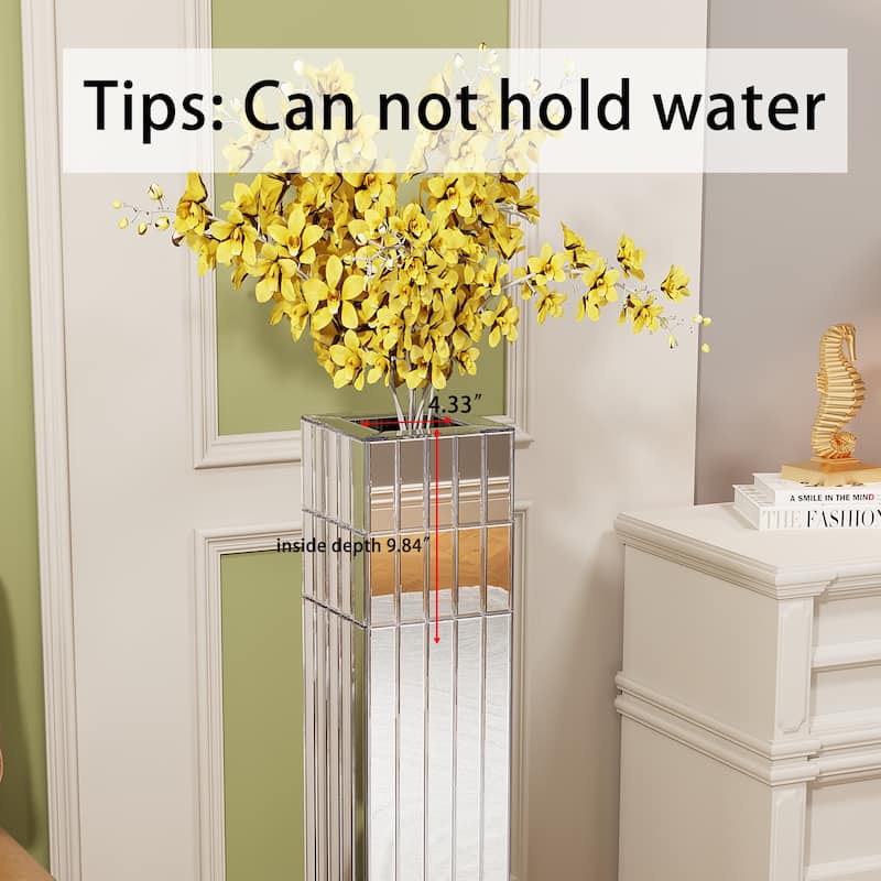 Tall Floor Vase 29.92" (76cm) Mirrored Floor Vase for Home Decor Large Cube Vase in Silver for Dried Flowers Modern Glass Vase