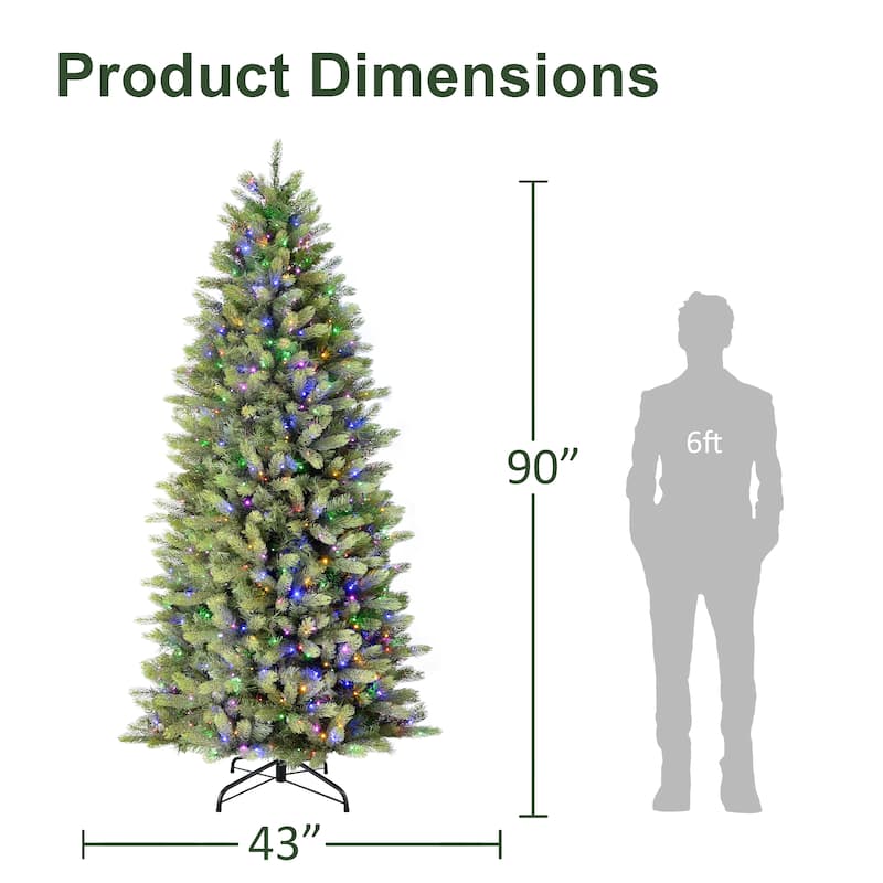 Puleo International 7.5' Pre-Lit Artificial Kensington Fir Slim Tree with 900 Dual-Color LED Lights