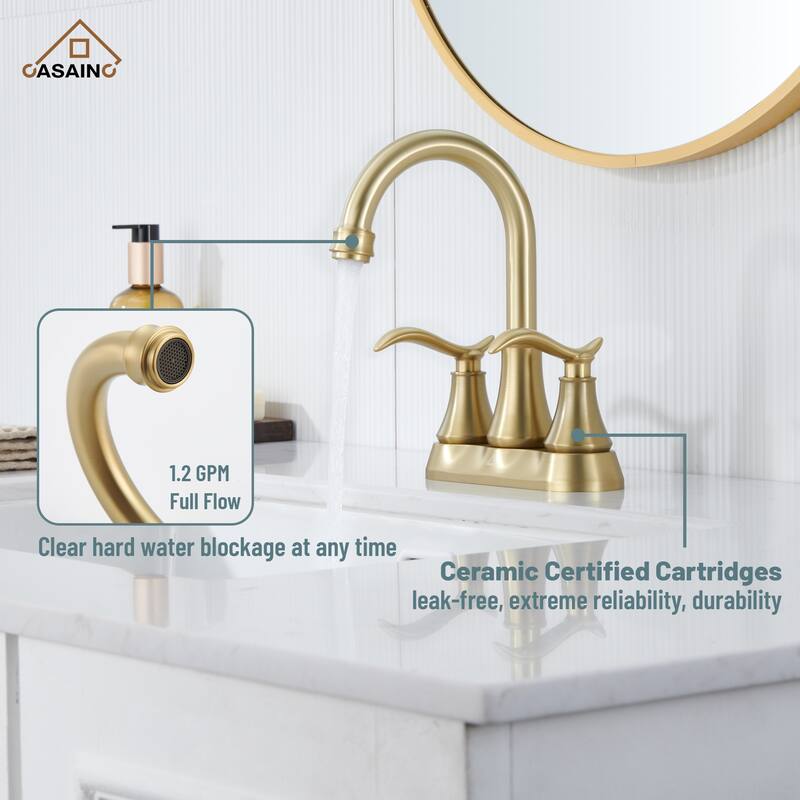 4 in. Centerset Double Handle Bathroom Faucet with Drain Kit Included