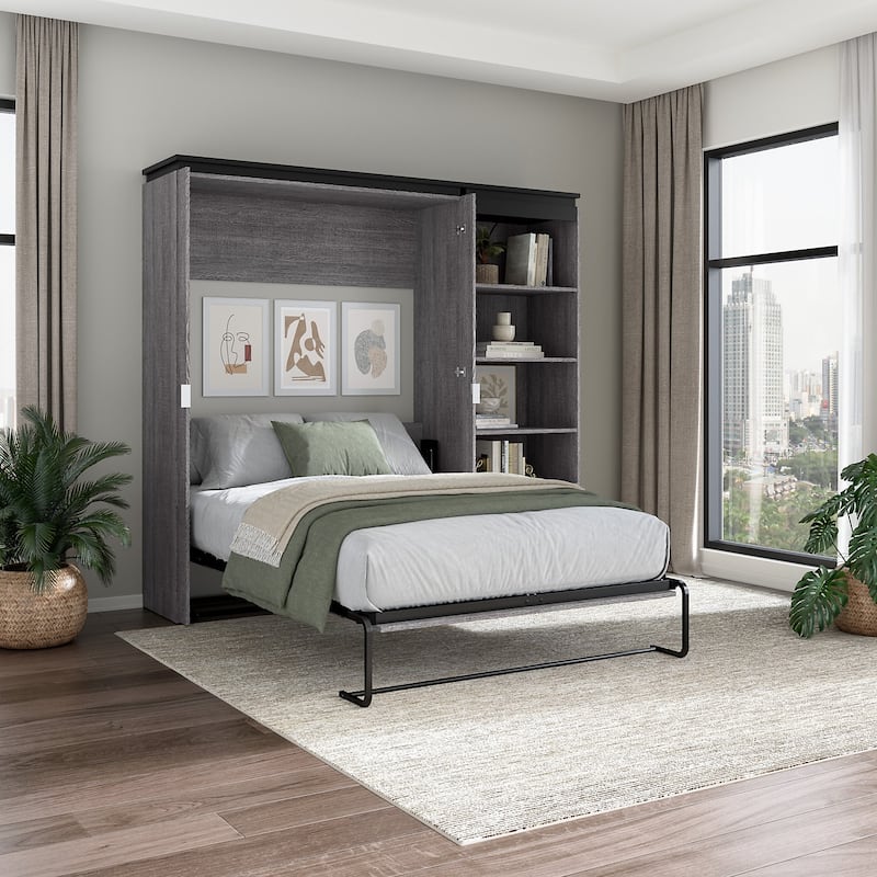 Orion Full Murphy Bed with Shelves (91W) by Bestar - Bark Gray & Graphite