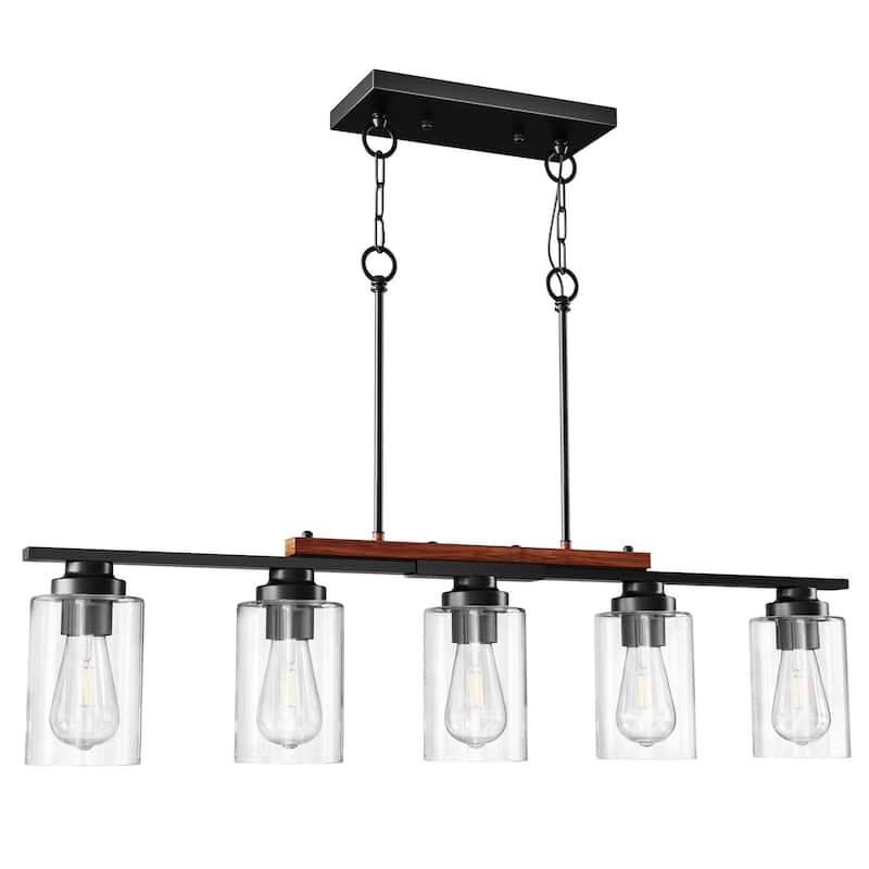 5-Light Kitchen Island Linear Pendant Light Fixture Matte Black