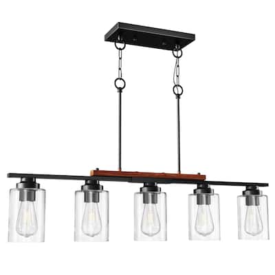 5-Light Kitchen Island Linear Pendant Light Fixture Matte Black