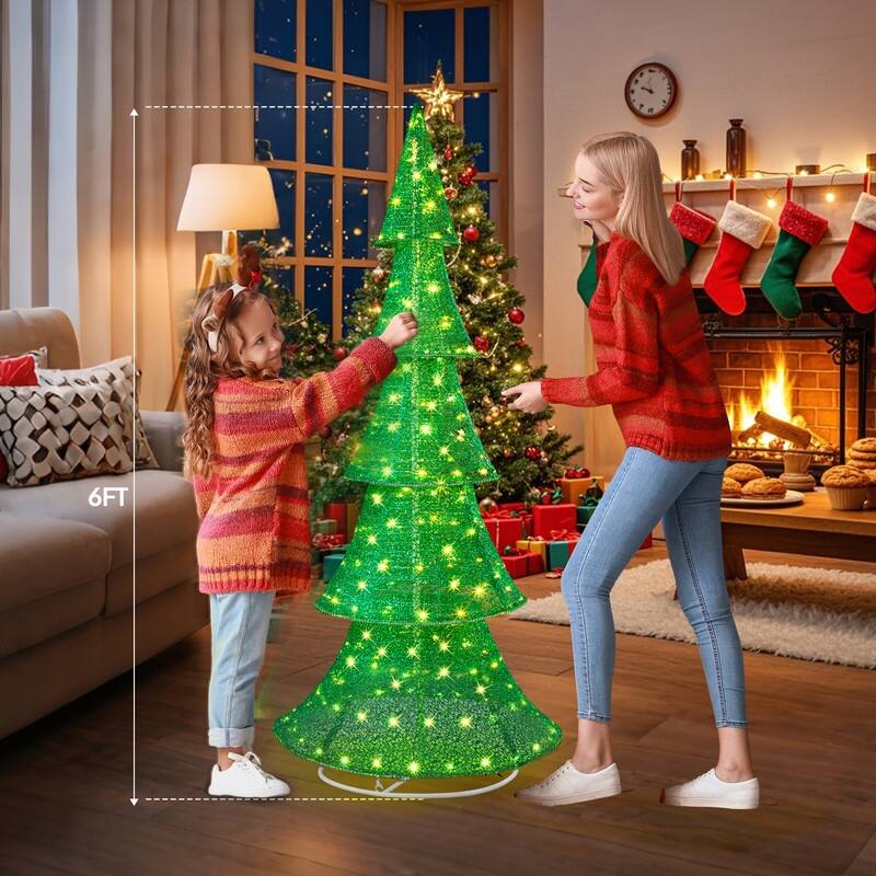 6FT Pre-lit Pull Up Christmas Tree with 200 LED Warm White Lights