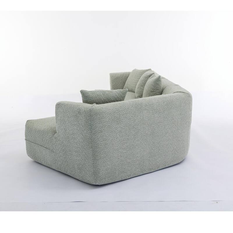128" Modular Sectional Sofa for Living Room, Soft Boucle Lounge Sofa w/ Pillow, Modern Reversible Upholstered Couch
