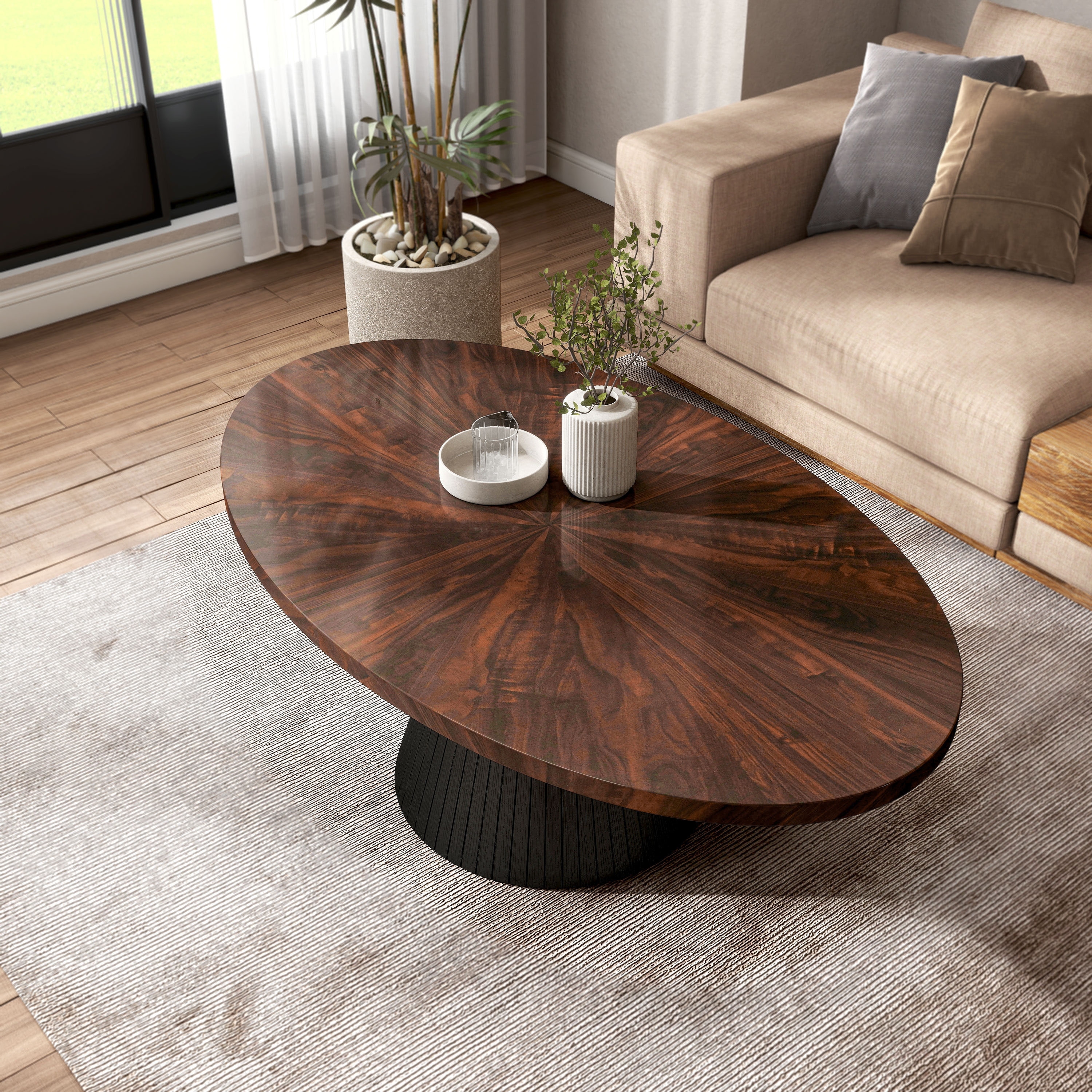 tobacco brown coffee table Furniture of America Mingle High-Gloss Wood Top Oval Coffee Table in Black