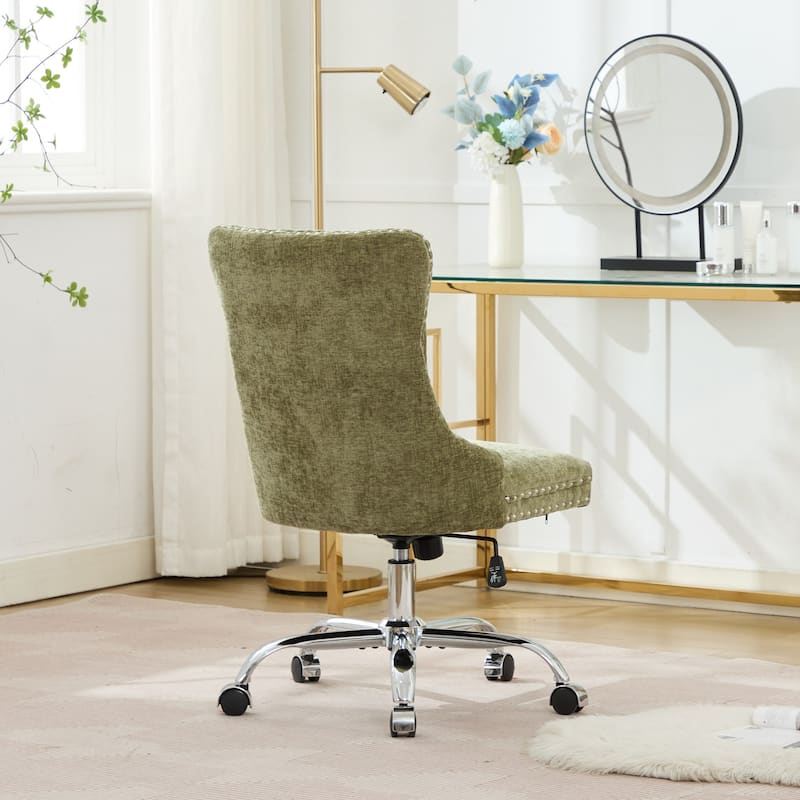 GDF Studio - Modern Chenille Tufted Upholstered Office Chair with Chrome Metal Base with Nailhead Trim and High-Rebound Cushion