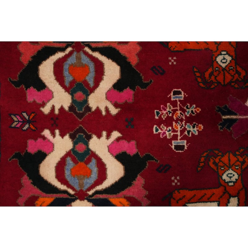Hand Knotted Oriental 100% Wool Carpet Traditional Tribal Red Shiraz Area Rug - 6' 11'' X 4' 3''