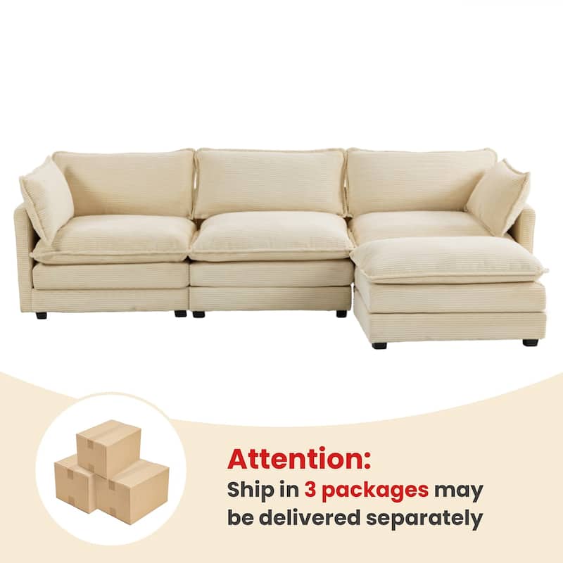 Oversized Modular Corduroy Sectional Sofa Set with Ottoman, 3-Seater / 4-Seater Deep Seat Lounge Couch for Living Room