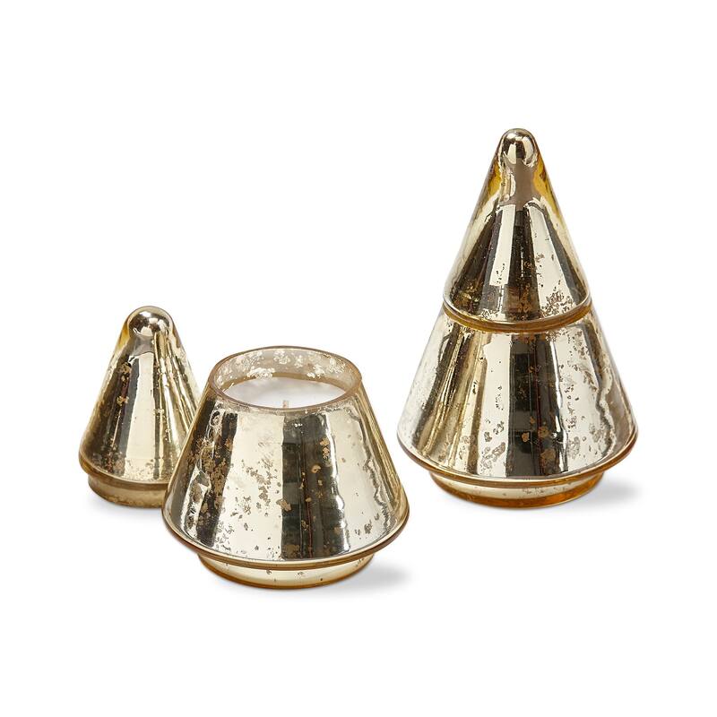Mercury Glass Gold Christmas Tree Scented Soy Wax Blend Candle with Lid, 3.0L x 3.0W X5.0H inches, Burn Time 25 Hours