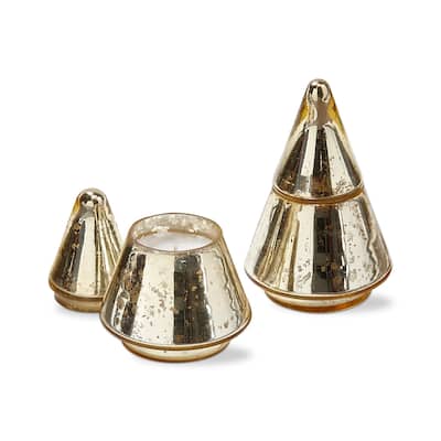 Mercury Glass Gold Christmas Tree Scented Soy Wax Blend Candle with Lid, 3.0L x 3.0W X5.0H inches, Burn Time 25 Hours