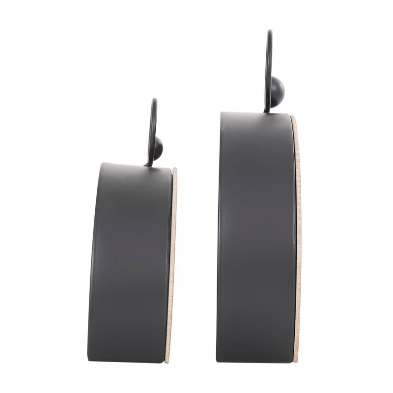 White or Black Wooden Semicircle Clock with Brown Wooden Frame and Ring Handle (Set of 2)