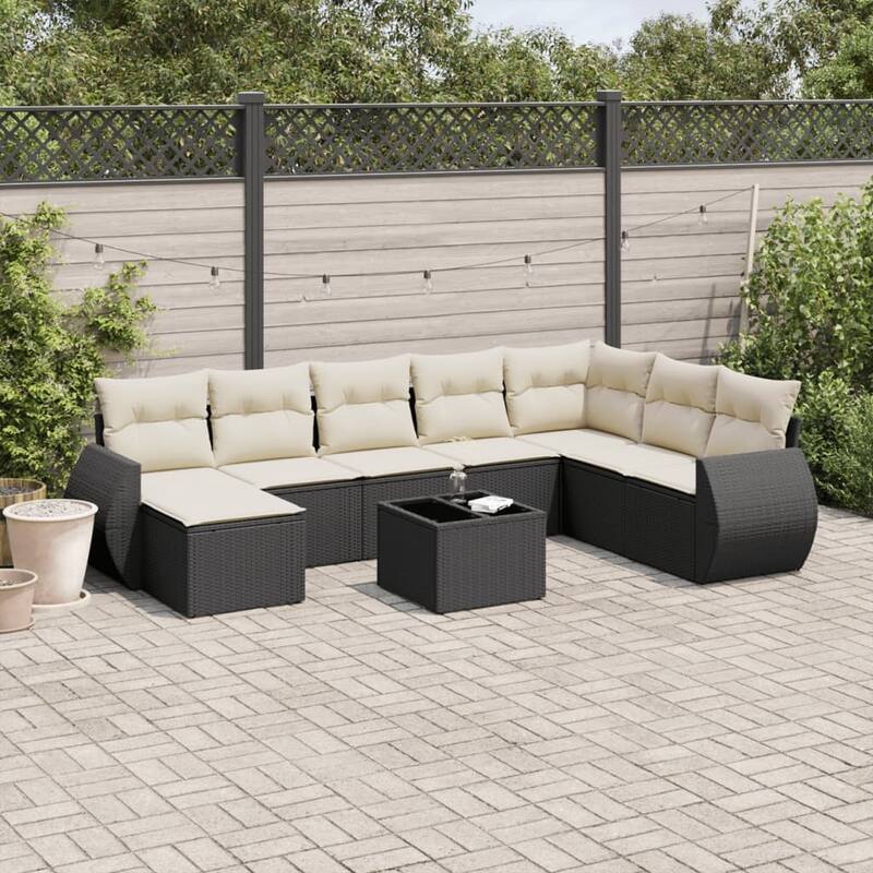 vidaXL Garden Sofa Set Black - 21.7 x 21.7 x 14.6 - Black and cream Large With table