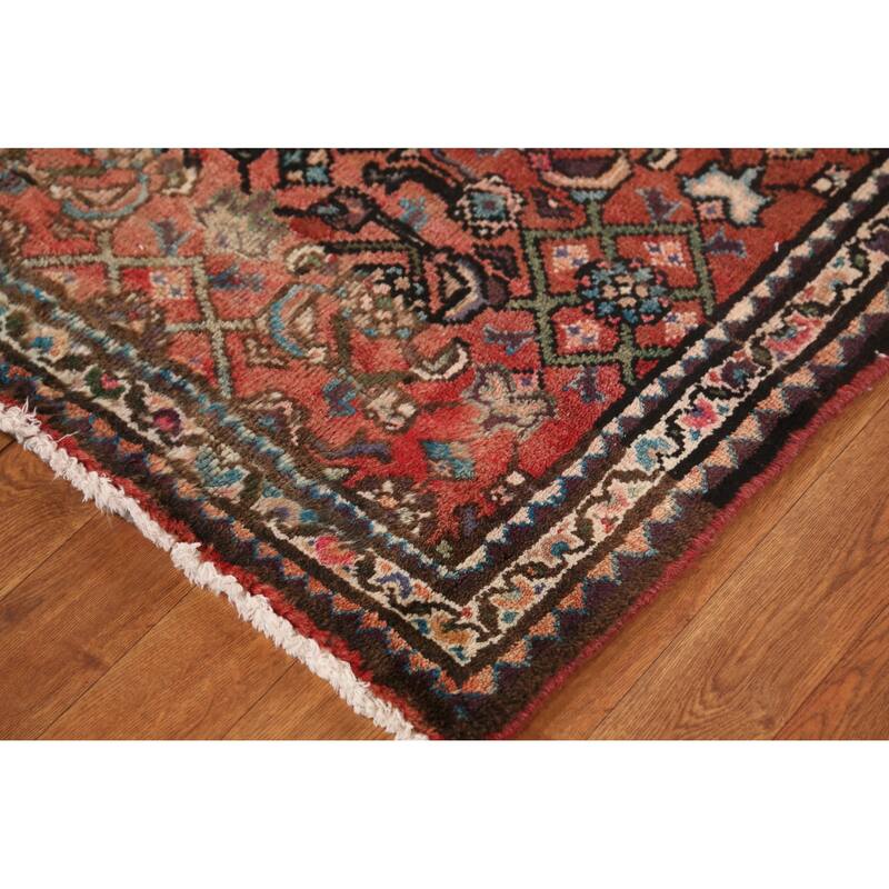 Hand Knotted Oriental 100% Wool Carpet Traditional All-Over Oranges & Rust Hamedan Runner Rug - 8' 2'' X 2' 8''
